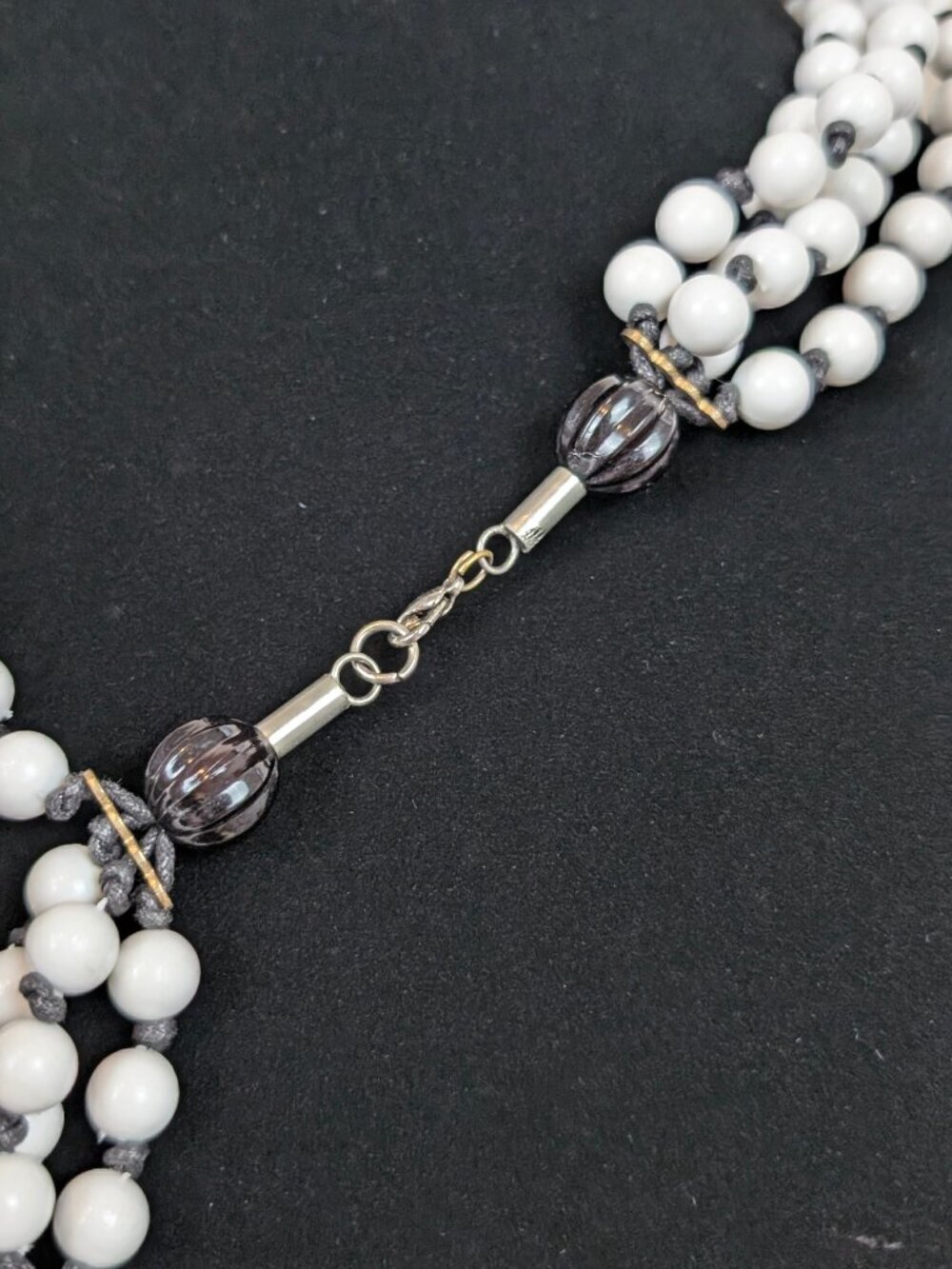 4-Strand White Bead Black Cord Statement Necklace - Picture 4 of 5